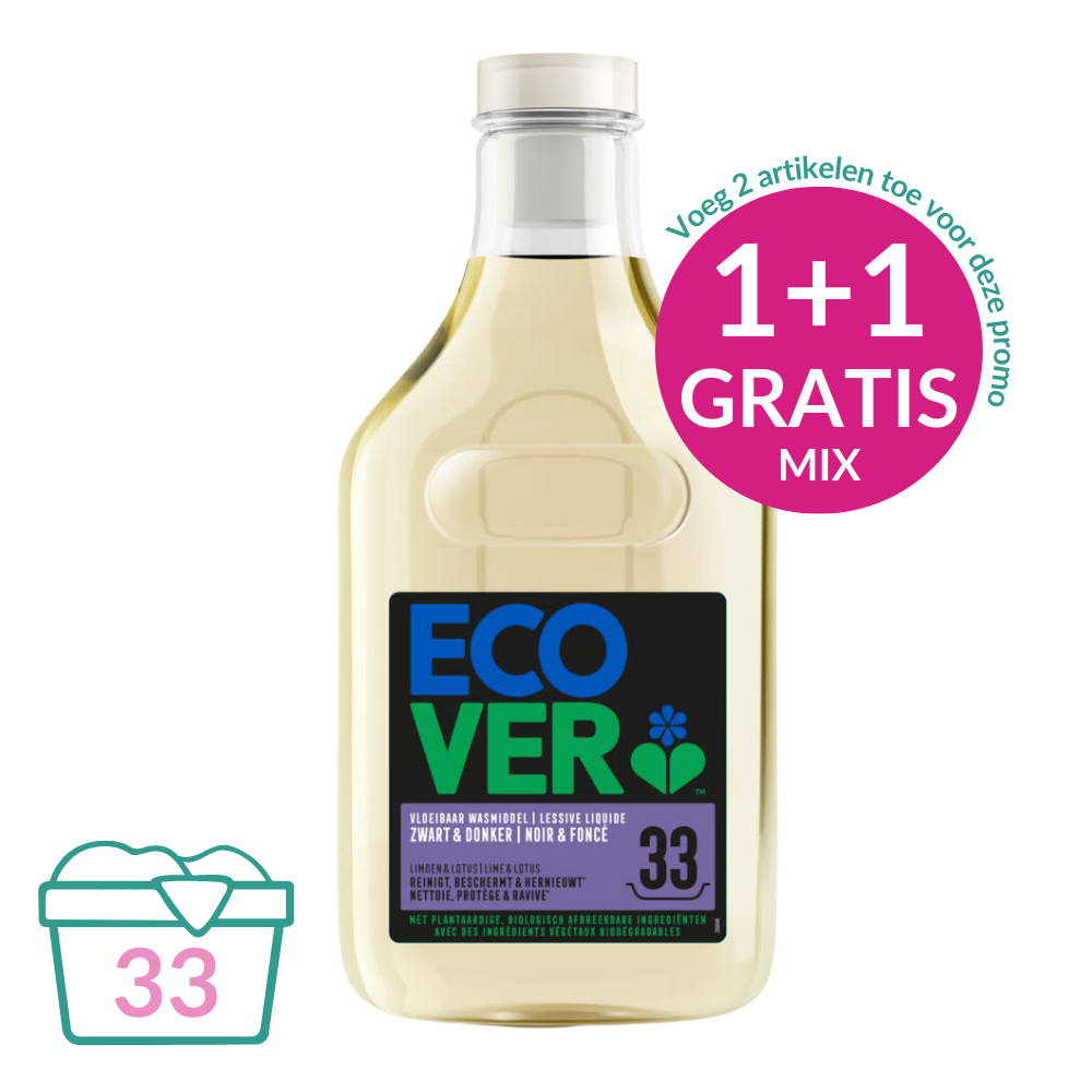 Ecover Vloeibaar Wasmiddel Zwart & Donker - Limoen & Lotus - 1.5 L (33 wasbeurten)