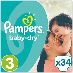 Pampers - Baby-Dry Luiers - Maat 3 - 5 Tot 9 Kg - 34 Stuks - Clean Company
